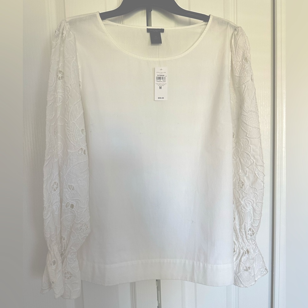 Ann Taylor White Lace Sleeve Blouse